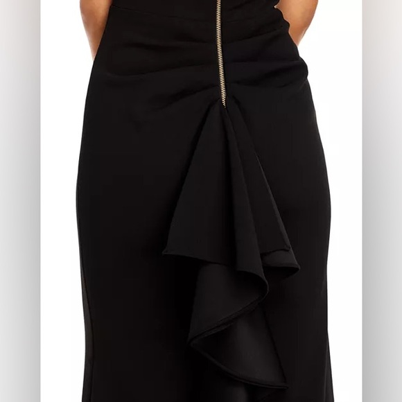 Aqua One-Shoulder Ruffled Gown solid black formal elegant - Picture 8 of 16